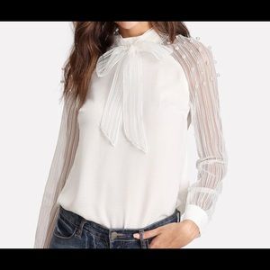 SHEIN pearl embellished striped mesh sleeve top